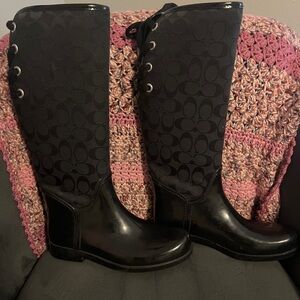 Coach Black Monogram Lace Up Rain Boots Size 8